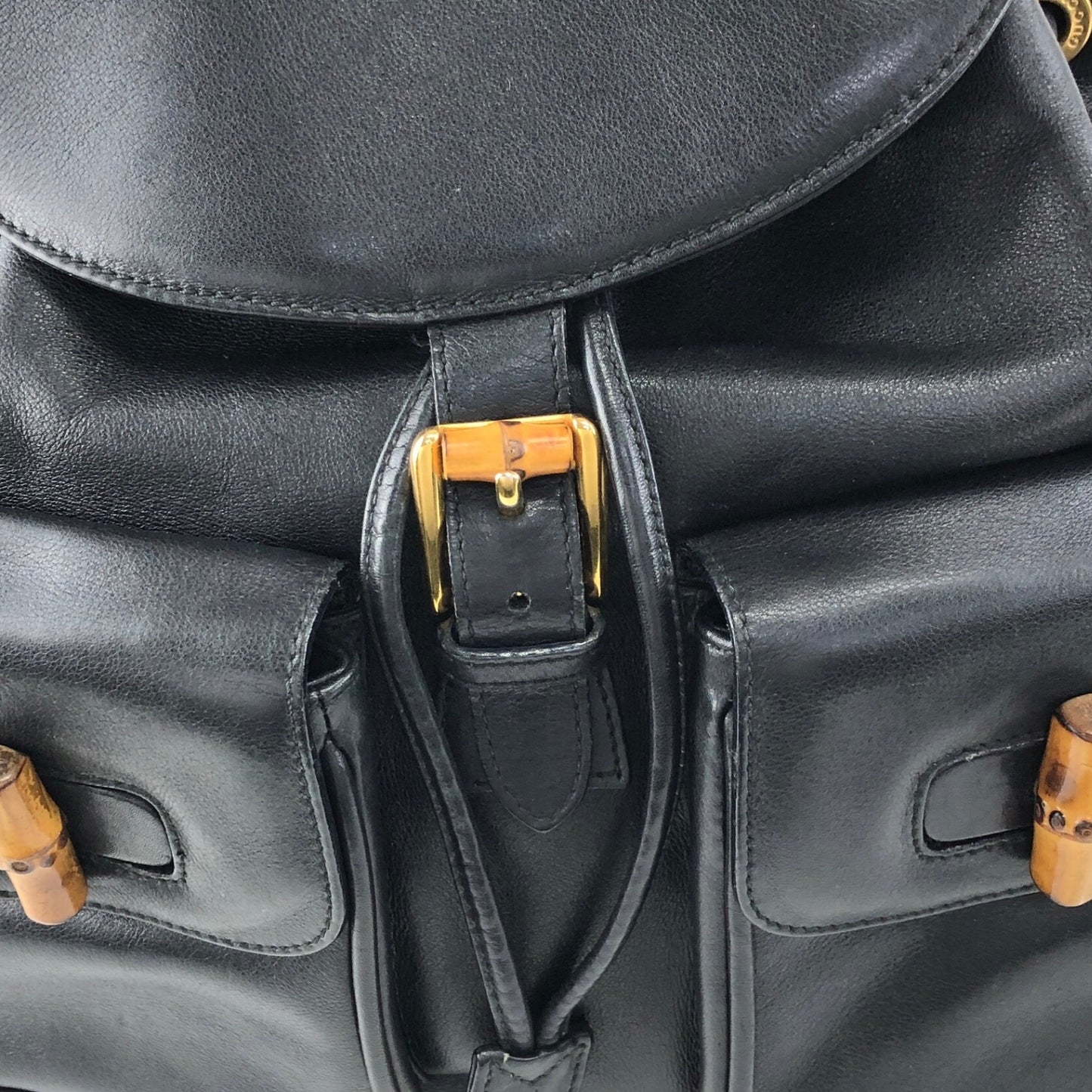 GUCCI Bamboo Front Buckle Backpack Black Vintage gaic2f
