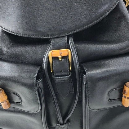 GUCCI Bamboo Front Buckle Backpack Black Vintage gaic2f