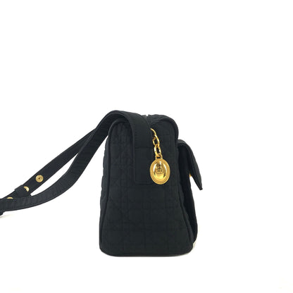 Christian Dior Cannage Logo Motif Charm Nylon Shoulder bag Black Vintage e7e3wt