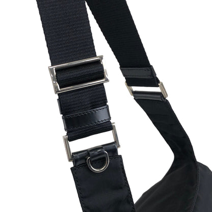 PRADA Triangle Logo Front Buckle Nylon Leather Shoulder bag Black Vintage sudtyj