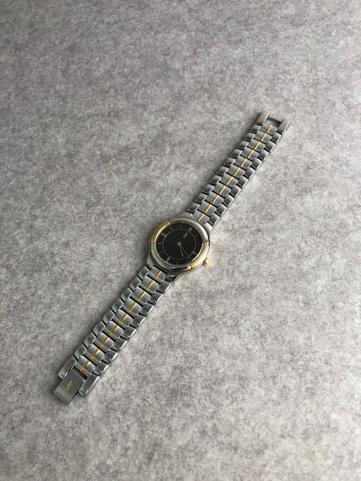 Yves Saint Laurent YSL Logo Quartz Watch Silver×Gold Vintage ymydvs