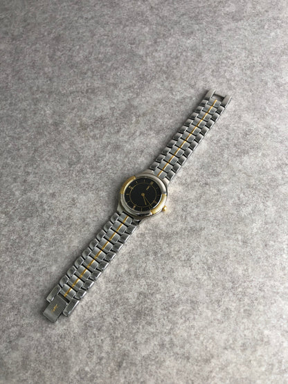 Yves Saint Laurent YSL Logo Quartz Watch Silver×Gold Vintage ymydvs