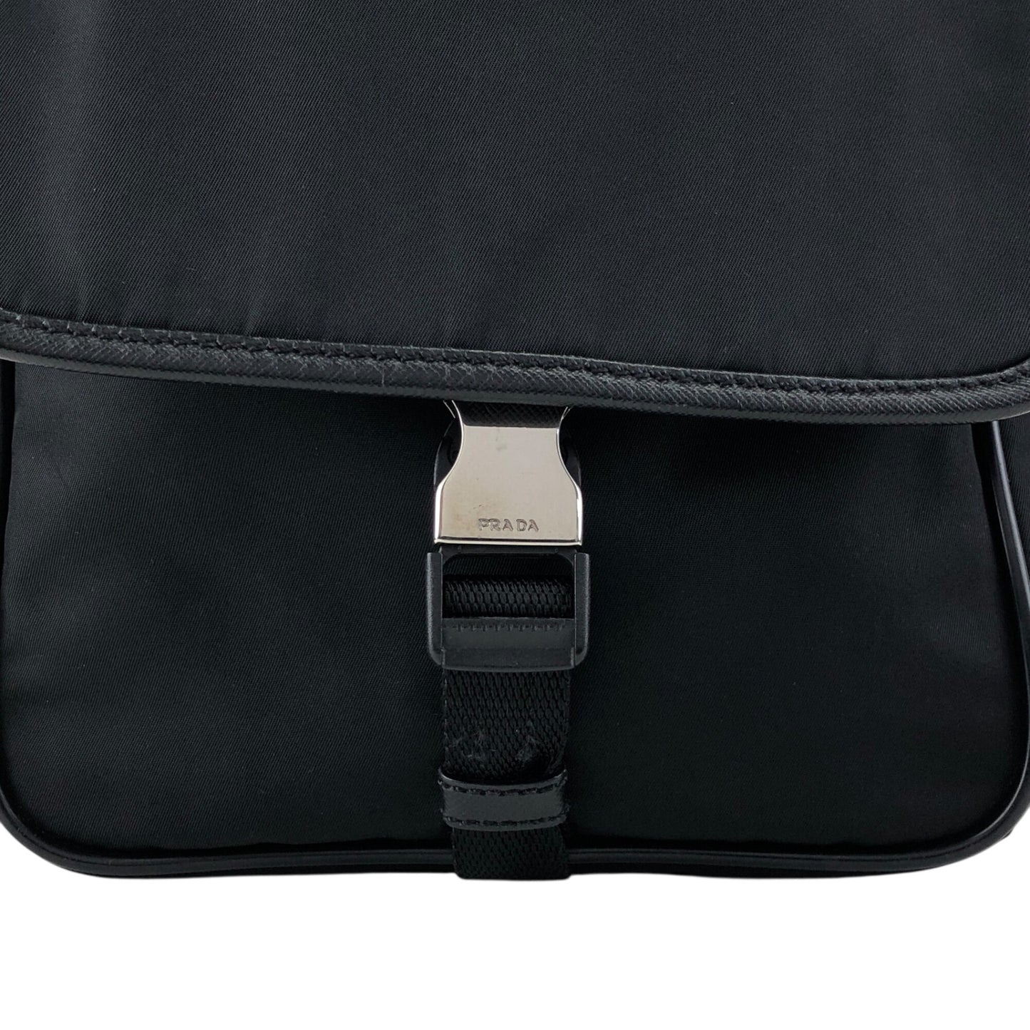 PRADA Tessuto Triangle Logo Front Buckle Shoulder bag Black Vintage 78def6