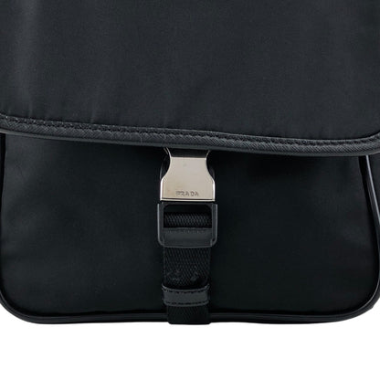 PRADA Tessuto Triangle Logo Front Buckle Shoulder bag Black Vintage 78def6