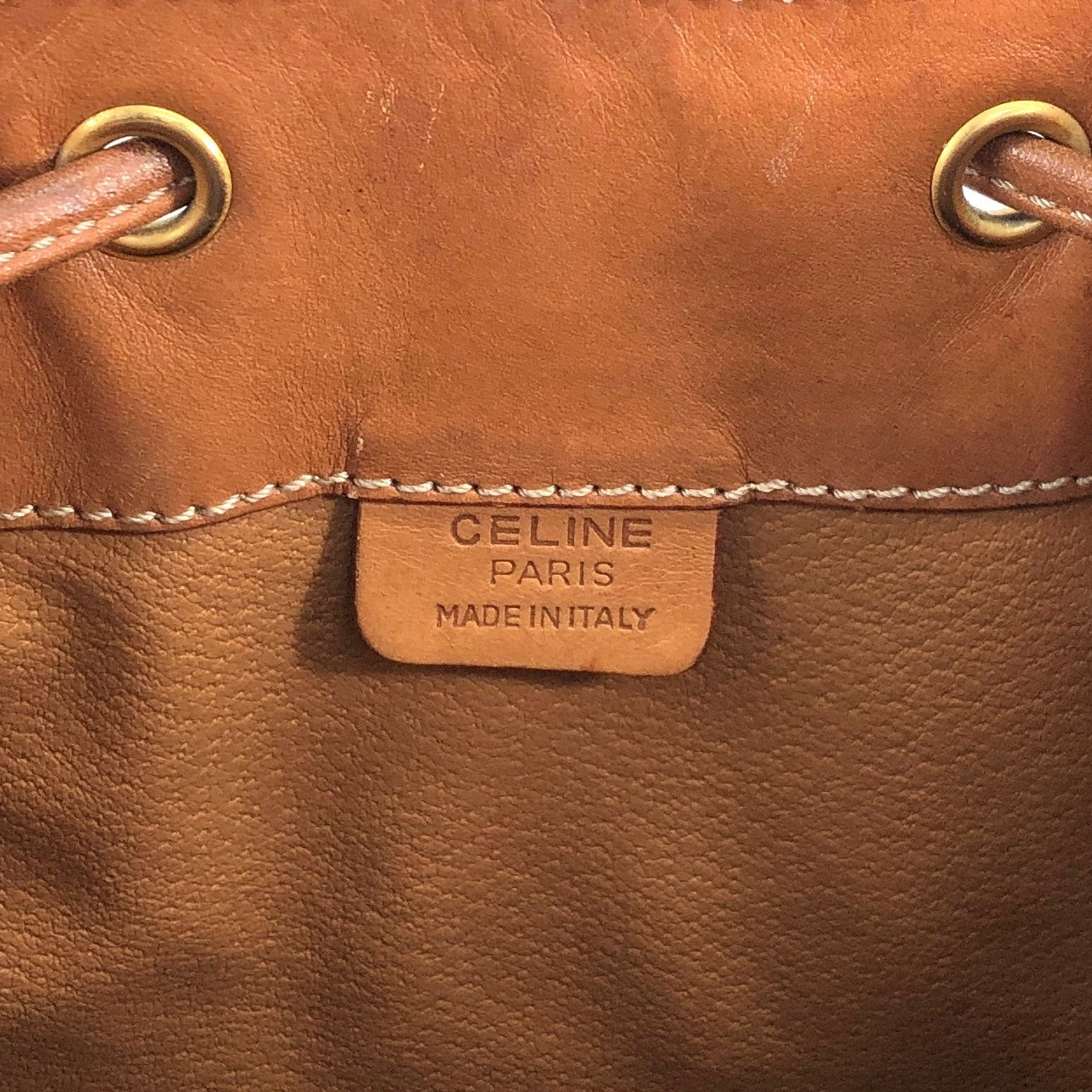 CELINE Macadam Blason Drawstring Shoulder bag Brown Vintage y4ma84
