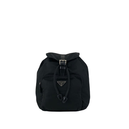 PRADA Tessuto Triangle Logo Front Buckle Backpack Black Vintage 8gfpuf