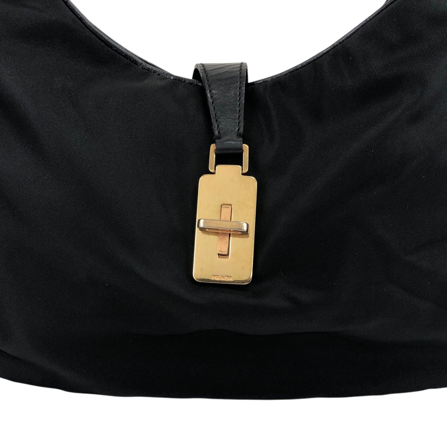 PRADA Tessuto Triangle Logo Turn Lock Shoulder bag Black Vintage 5mvw3a