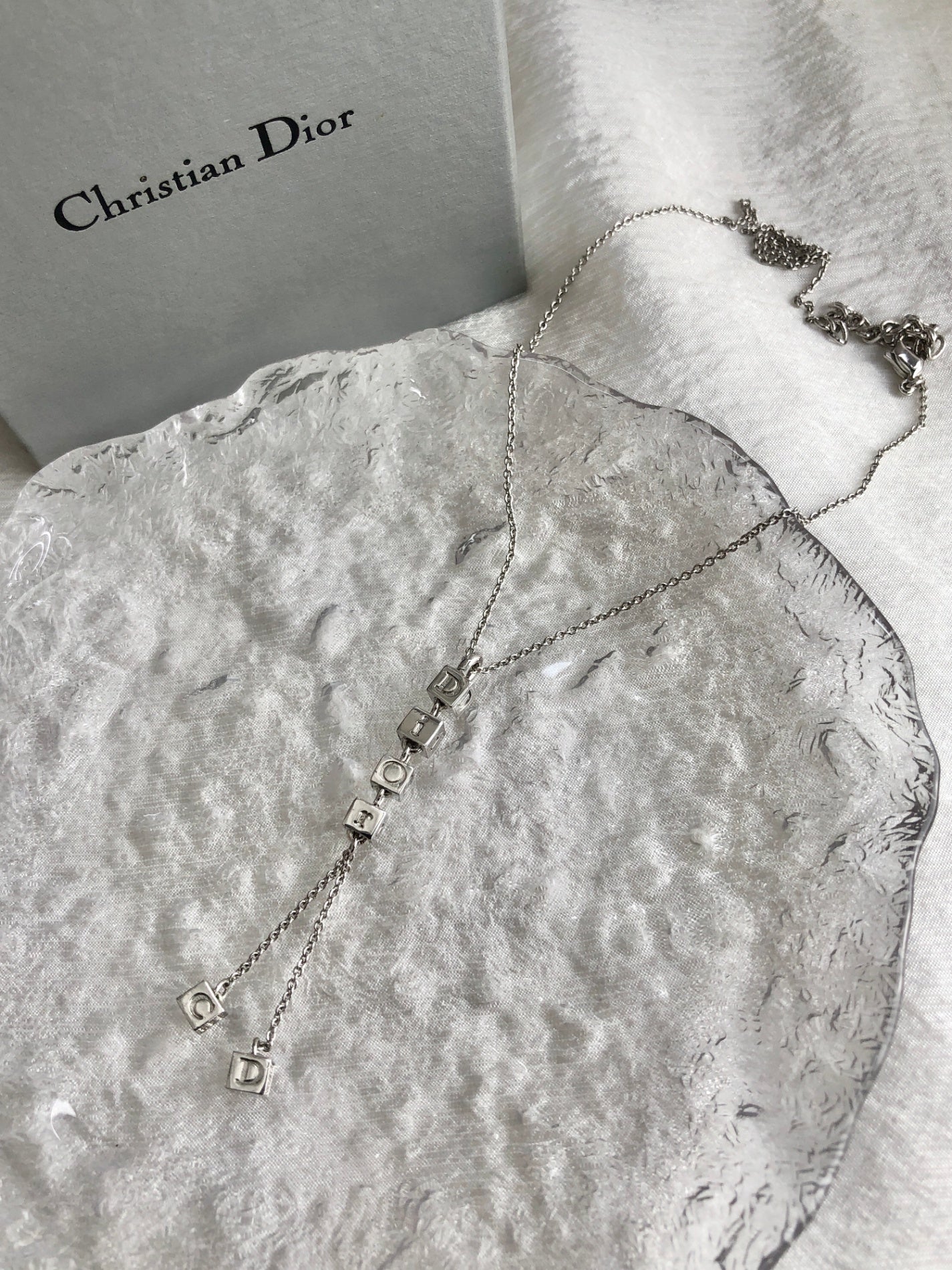Christian Dior CD Logo Cube Motif Necklace Silver Vintage j5k8kf