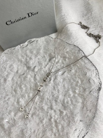 Christian Dior CD Logo Cube Motif Necklace Silver Vintage j5k8kf
