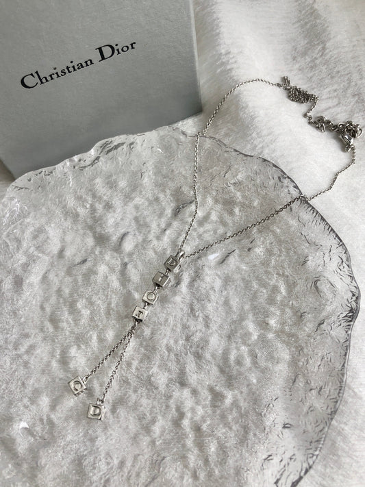 Christian Dior CD Logo Cube Motif Necklace Silver Vintage j5k8kf
