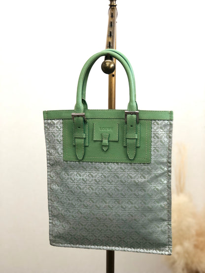 LOEWE Logo Handbag Totebag Green Vintage vuygmz