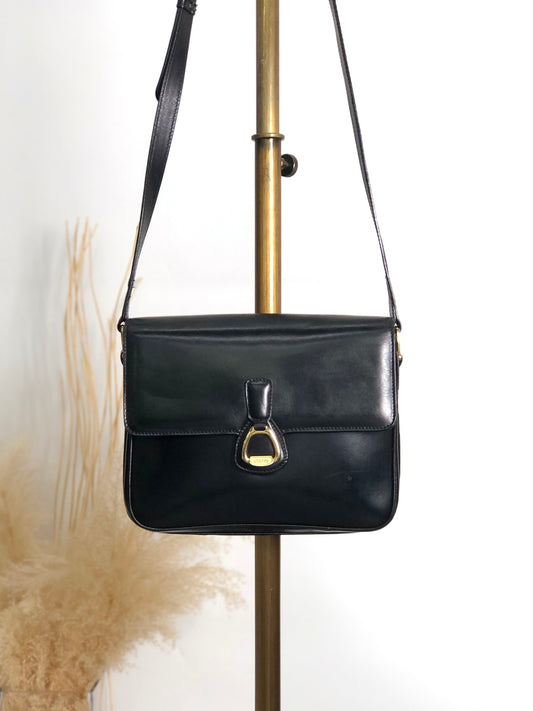 CELINE Horse Bit Crossbody Shoulder bag Black Vintage pv63af