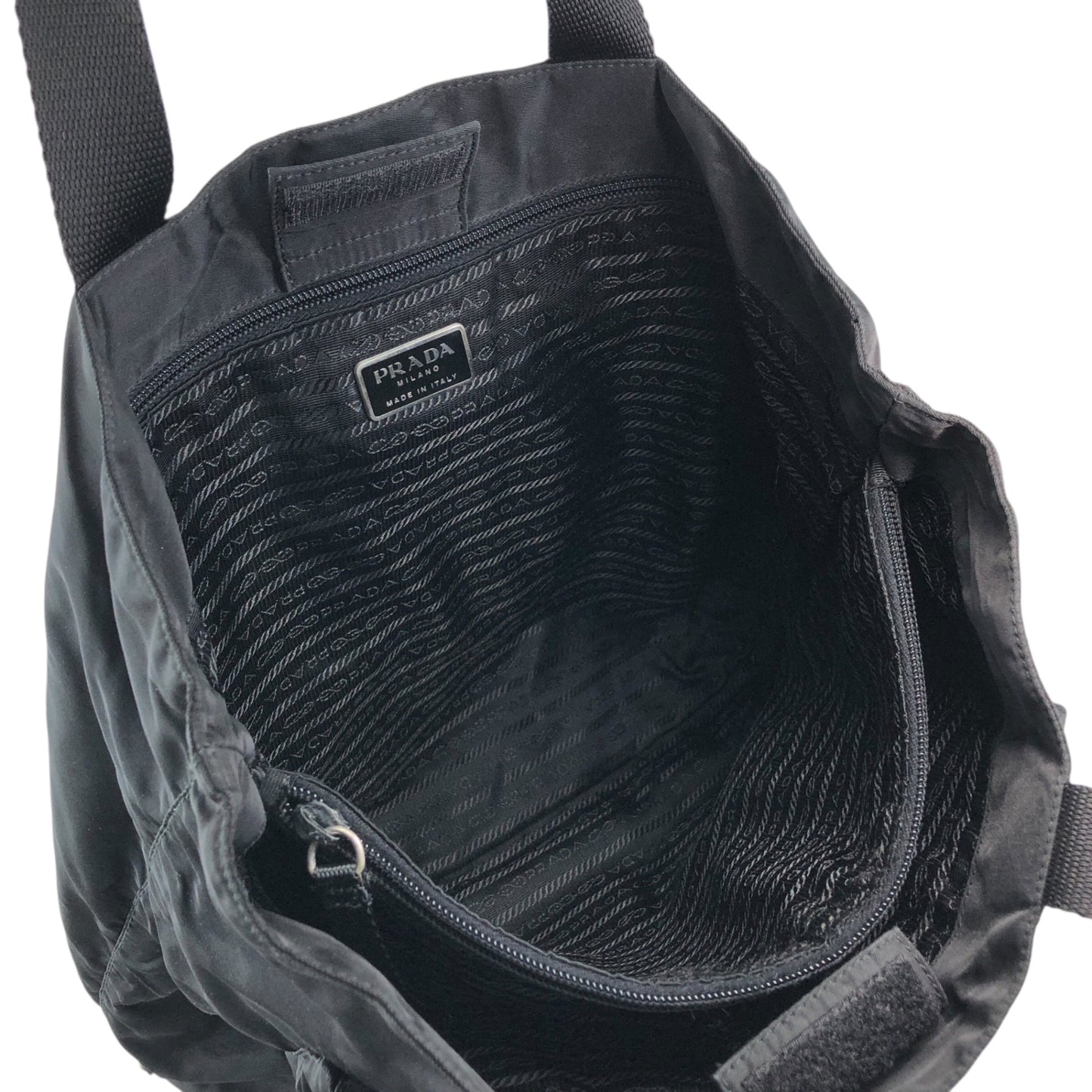 PRADA Tessuto Triangle Logo Double Pocket Totebag Black Vintage ui25rj