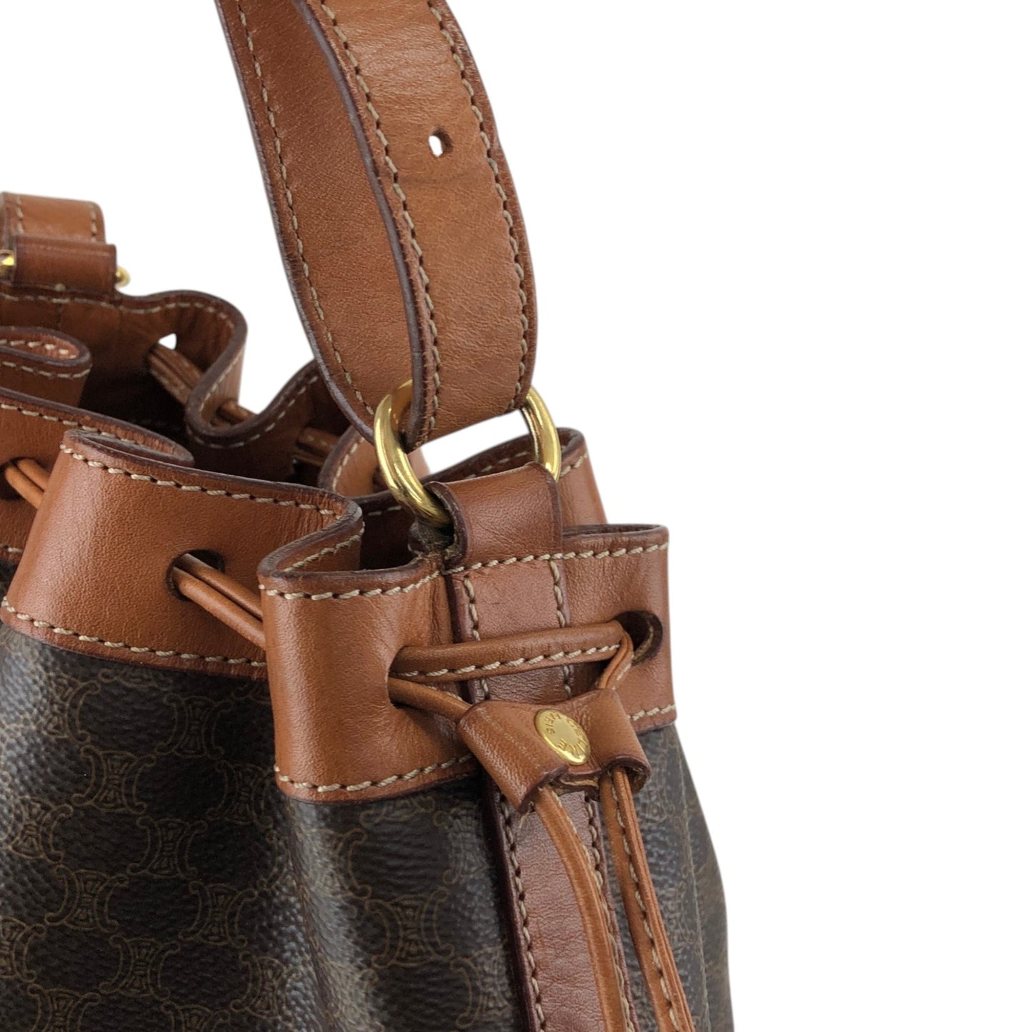 CELINE Macadam Blason Drawstring Shoulder bag Brown Vintage ywg4rj