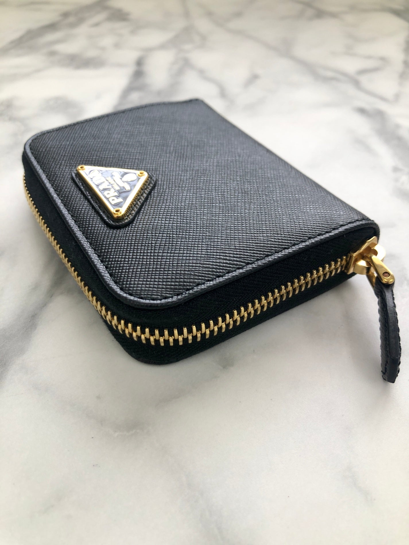 PRADA Triangle Logo Coin Purse Black Vintage d2ghy4