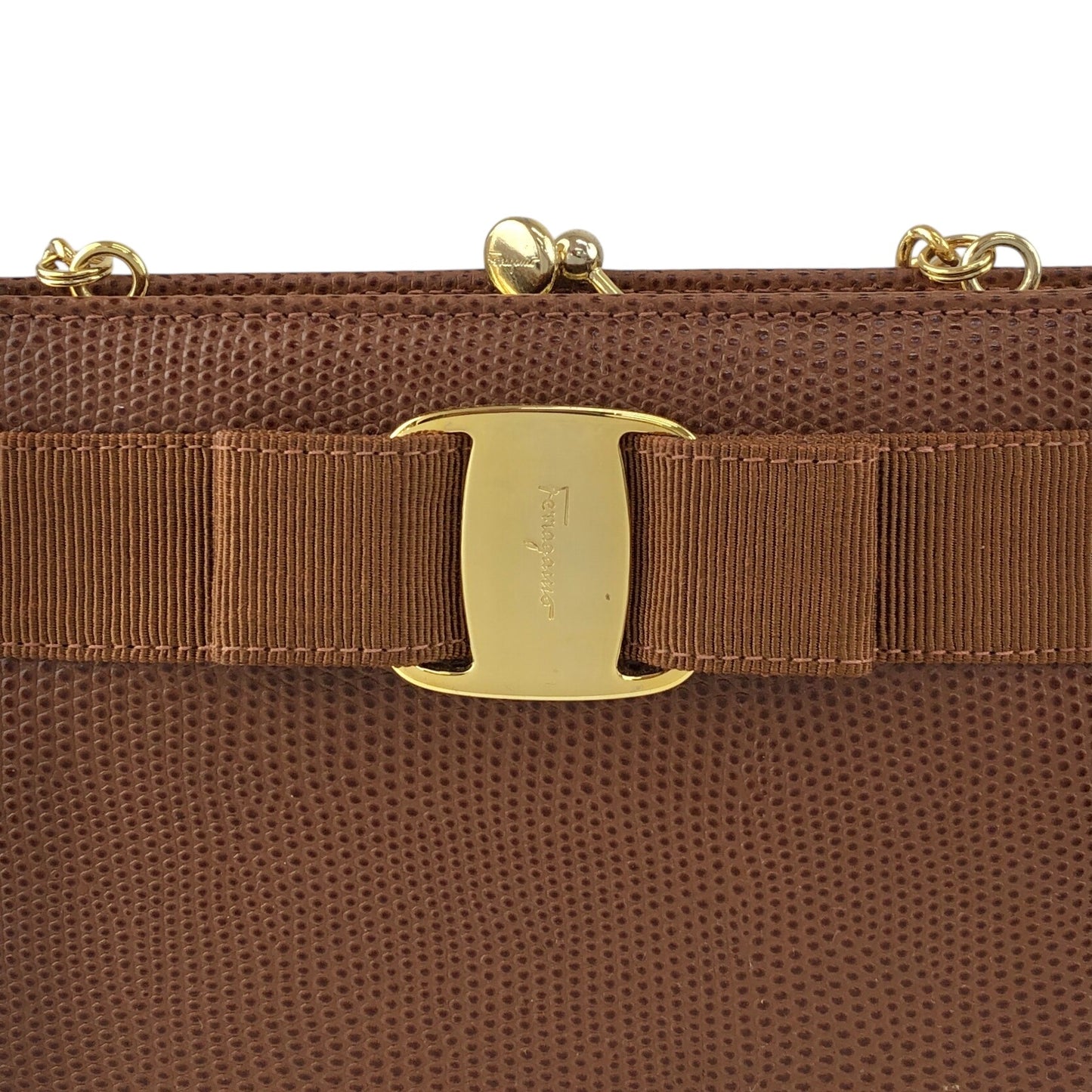 Salvatore Ferragamo Vala Ribbon Chain Shoulder bag Brown Vintage i66575