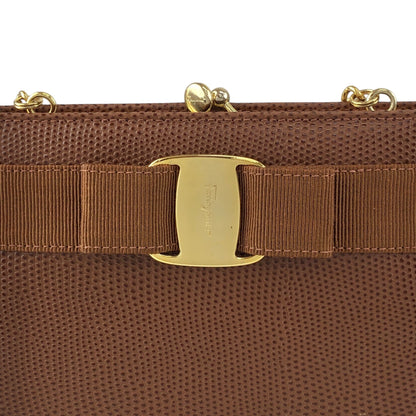 Salvatore Ferragamo Vala Ribbon Chain Shoulder bag Brown Vintage i66575