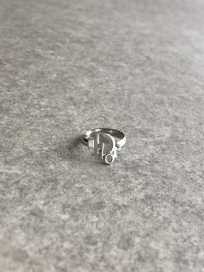 Christian Dior Logo Motif Ring Silver Vintage s42k5y