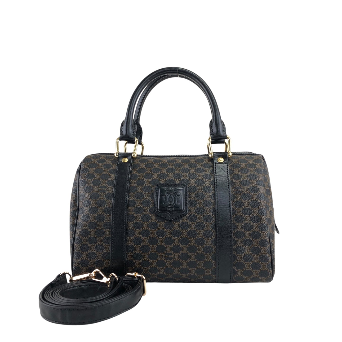 CELINE Macadam Blason Two-way Boston bag Shoulder bag Black Vintage u3fgiw