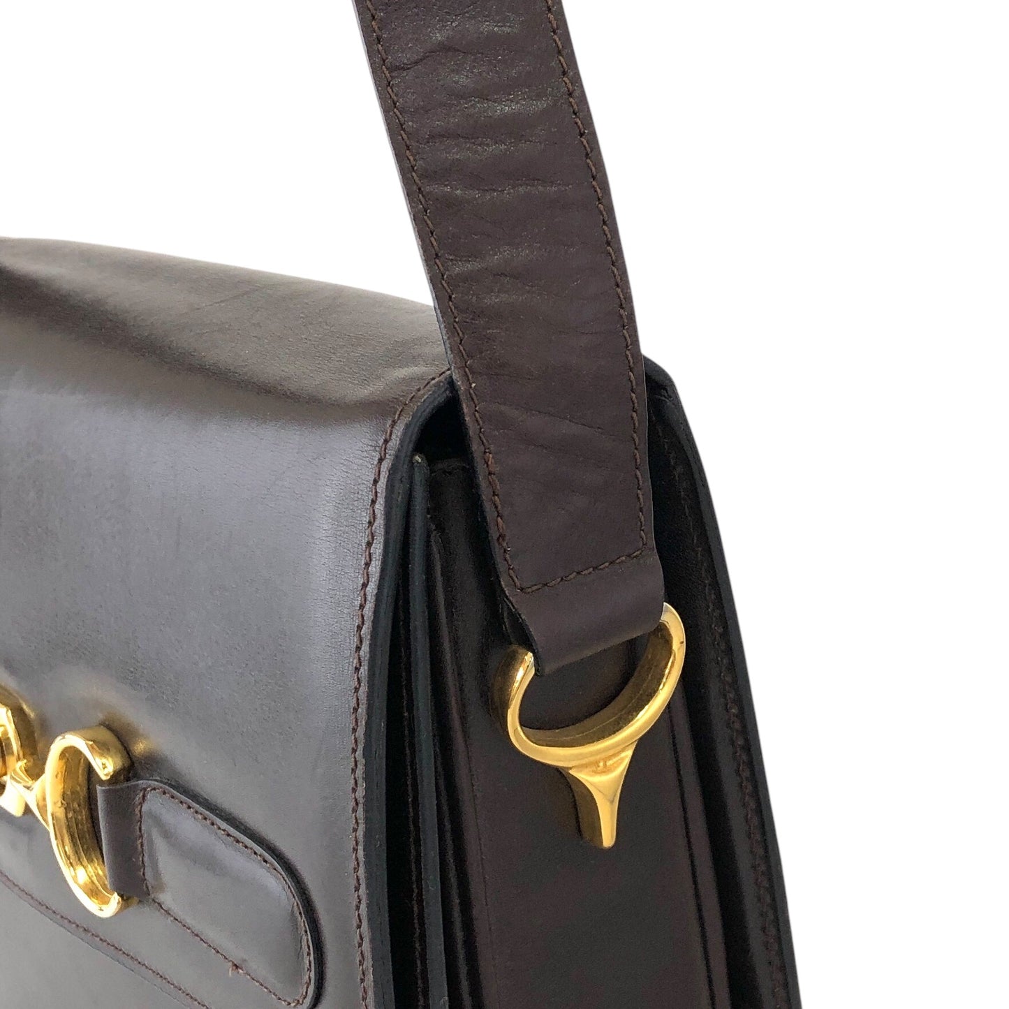 CELINE Horse Bit Turn Lock Shoulder bag Dark Brown Vintage frjwyw