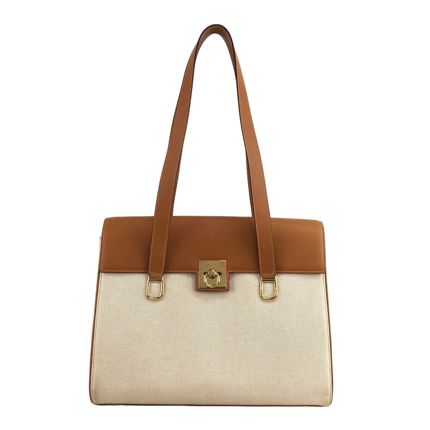 CELINE Gancini Handbag Beige×Brown Vintage hzaany