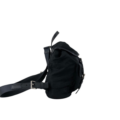 PRADA Tessuto Triangle Logo Double Pocket Backpack Black Vintage xgxrpz