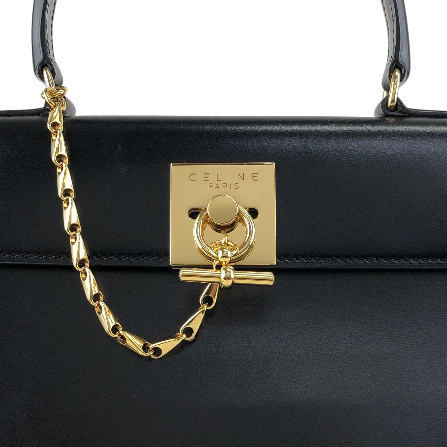 CELINE Gancini Two-way Handbag Shoulder bag Black Vintage r5552p