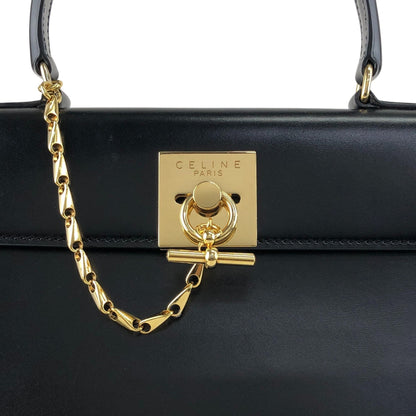 CELINE Gancini Two-way Handbag Shoulder bag Black Vintage r5552p