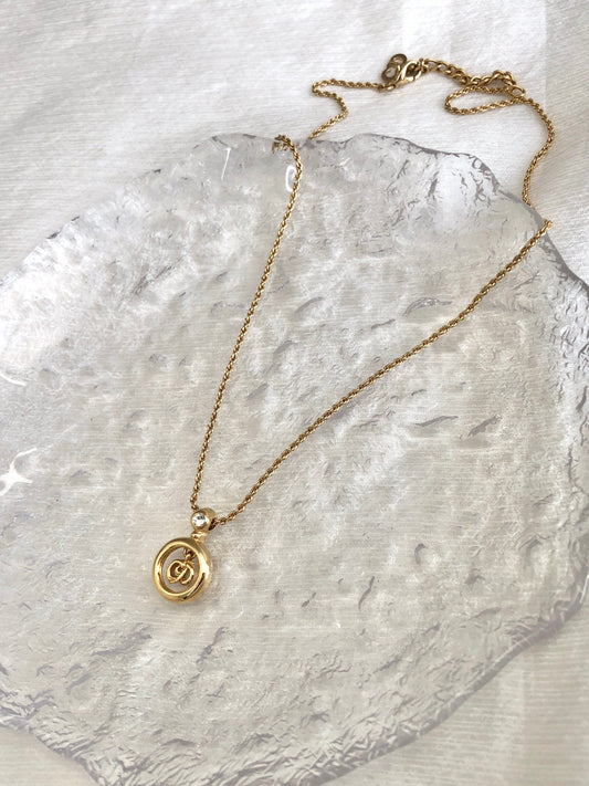 Christian Dior CD Logo Stone Necklace Gold Vintage kwgpwu