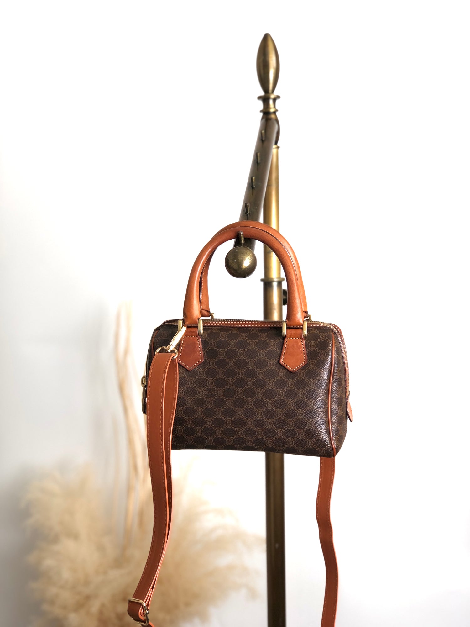 バッグ CELINE C MACADAM CANVAS MINI BOSTON BAG Pre-loved Céline Mini Macadam Boston | Pepper Luxury Vintage