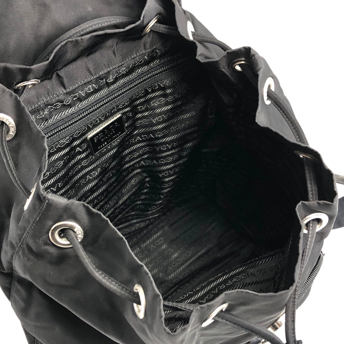 PRADA Tessuto Triangle Logo Front Buckle Backpack Black Vintage 554w4r