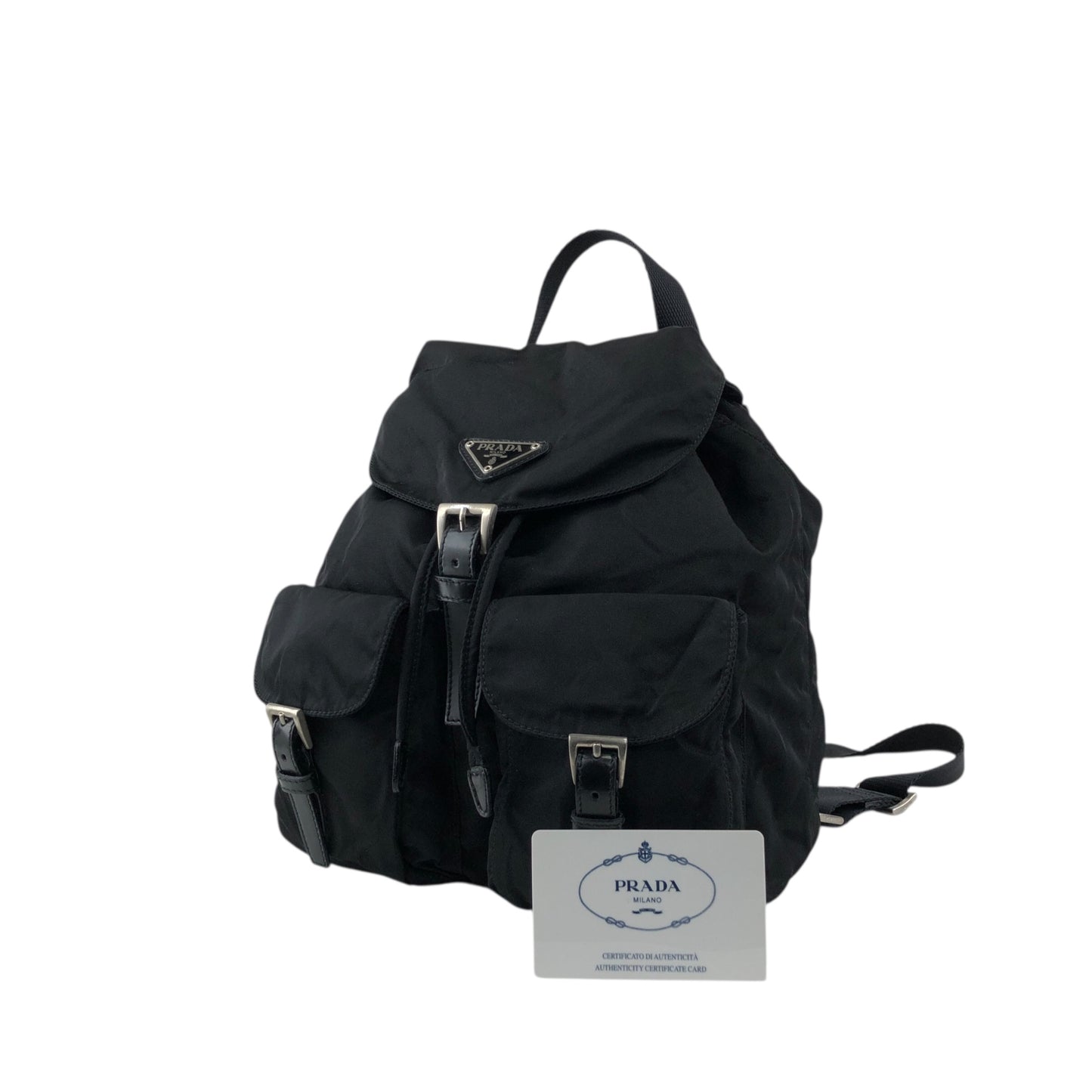 PRADA Tessuto Triangle Logo Double Pocket Backpack Black Vintage wu63sv