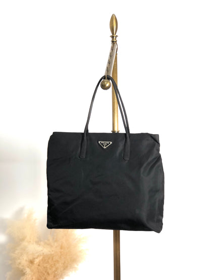 PRADA Tessuto Triangle Logo Handbag Totebag Black Vintage 6skxyh