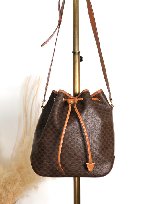 CELINE Macadam Drawstring Shoulder bag Brown Vintage wskrpv