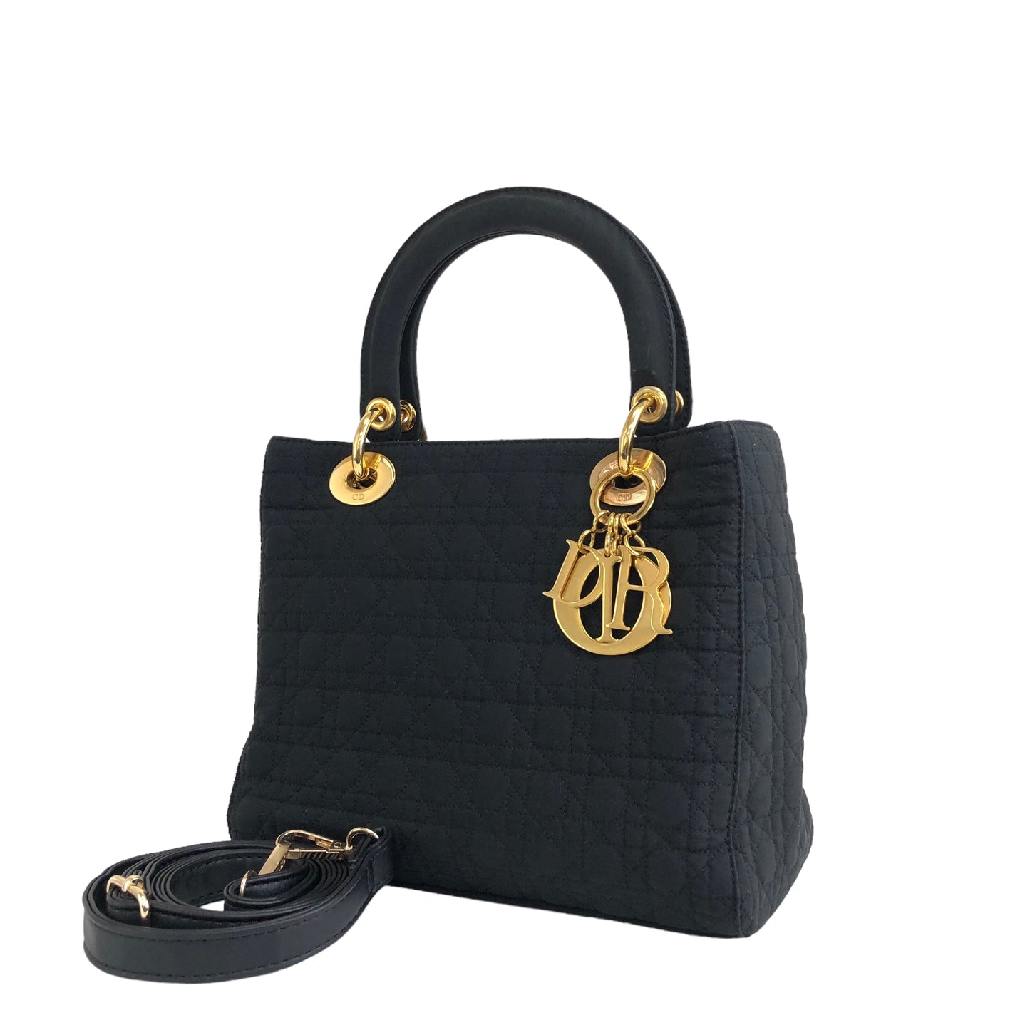 Christian Dior  Lady Dior Cannage CD Logo Charm Nylon Two-way Handbag Shoulder bag Black Vintage vwagxx