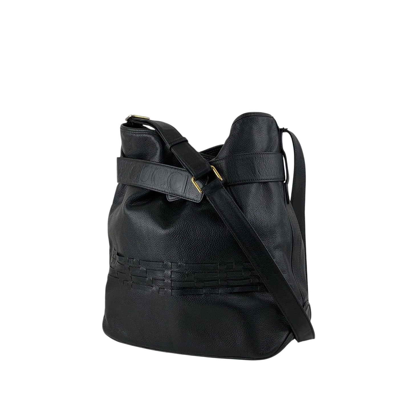 GUCCI Logo Embossed Shoulder bag Black Vintage aga2sh