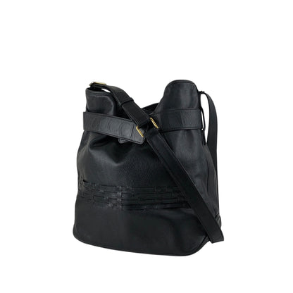 GUCCI Logo Embossed Shoulder bag Black Vintage aga2sh