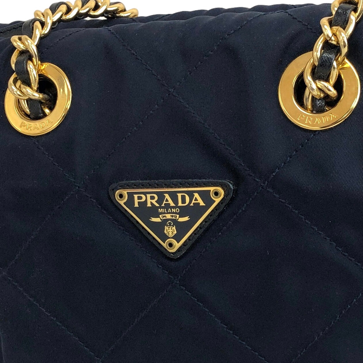 PRADA Triangle Logo Quilted Nylon Chain Shoulder bag Navy Vintage nx4t3z