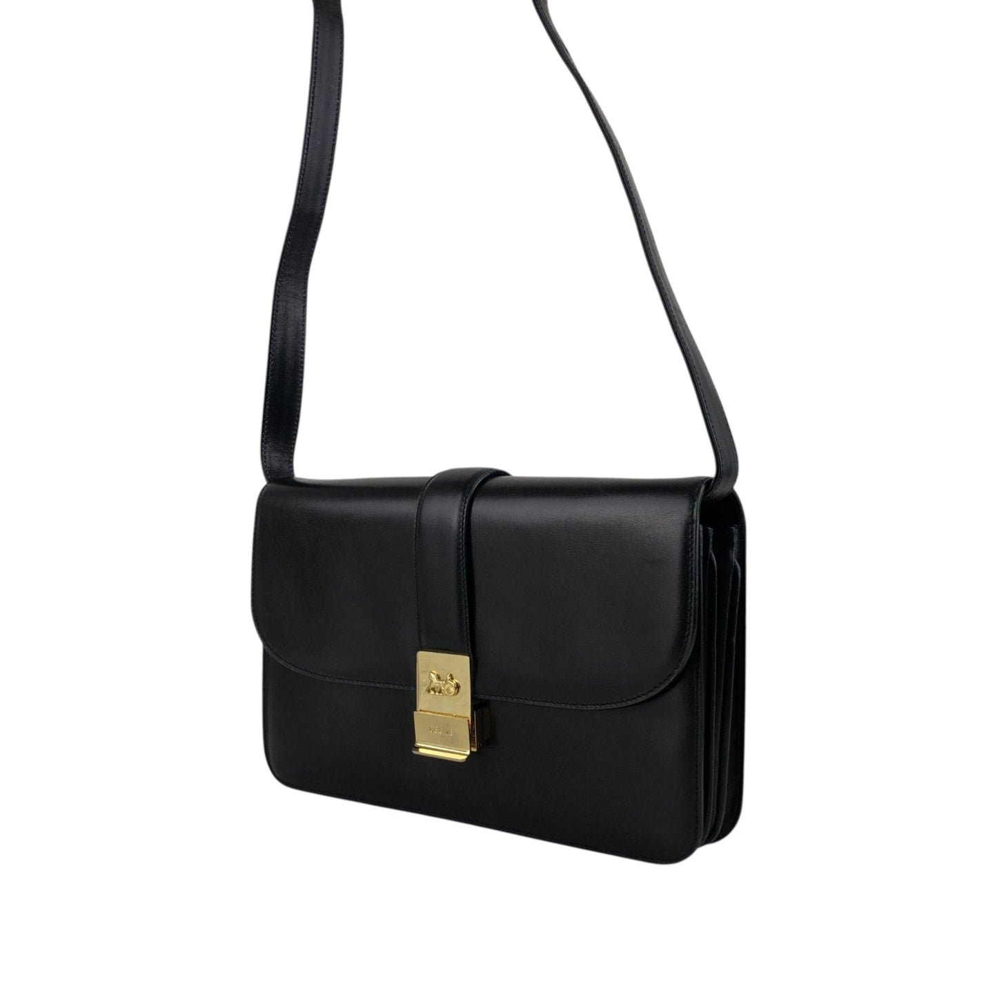 CELINE Horse Carriage Shoulder bag Black Vintage nwv32c