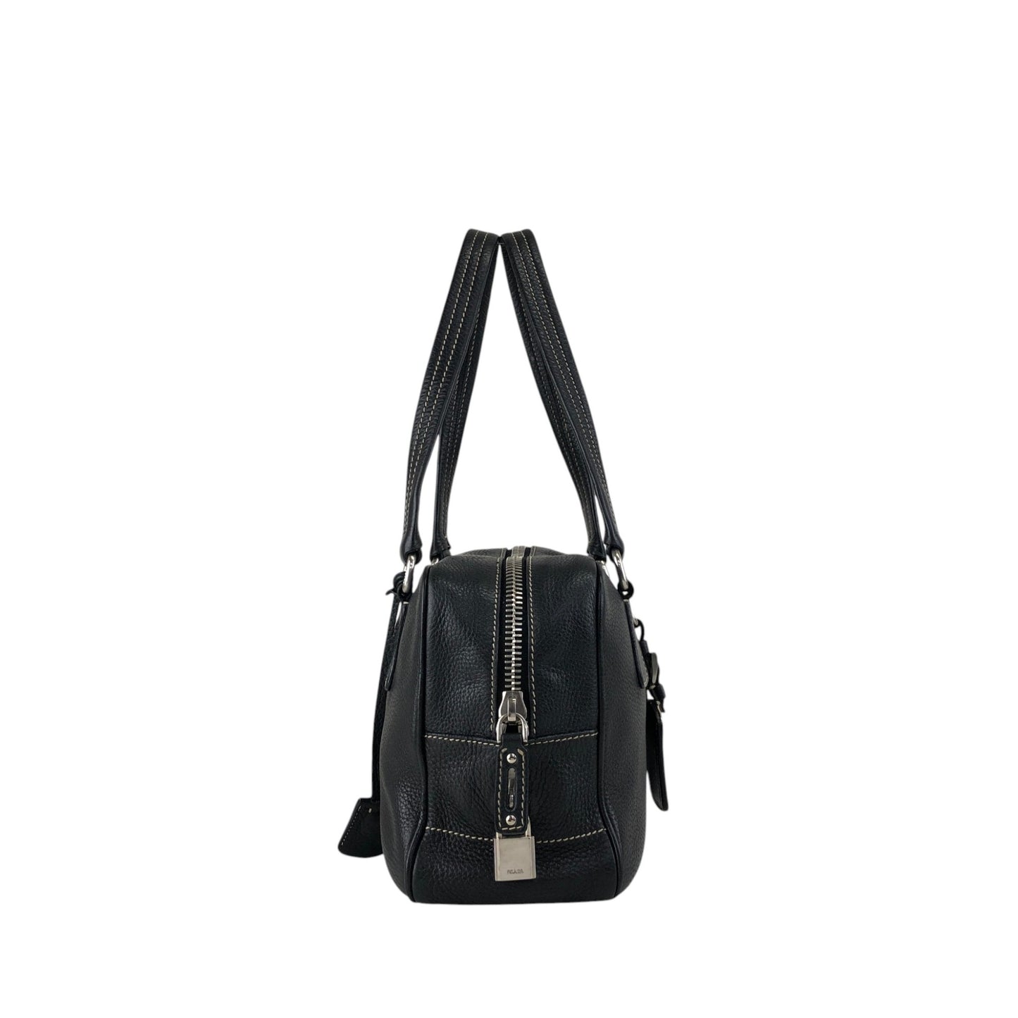 PRADA Logo Embossed Small Boston bag Handbag Black Vintage wuztbm