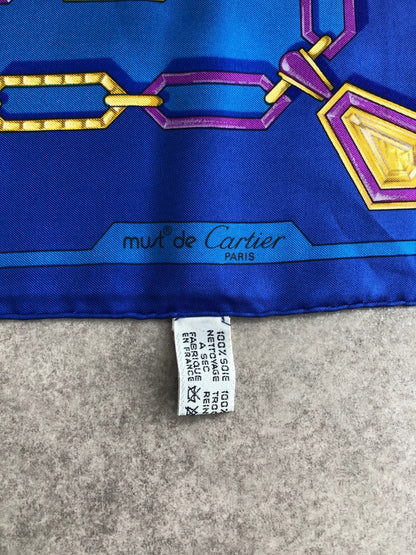 Cartier SILK Scarf Blue Vintage rit2hn