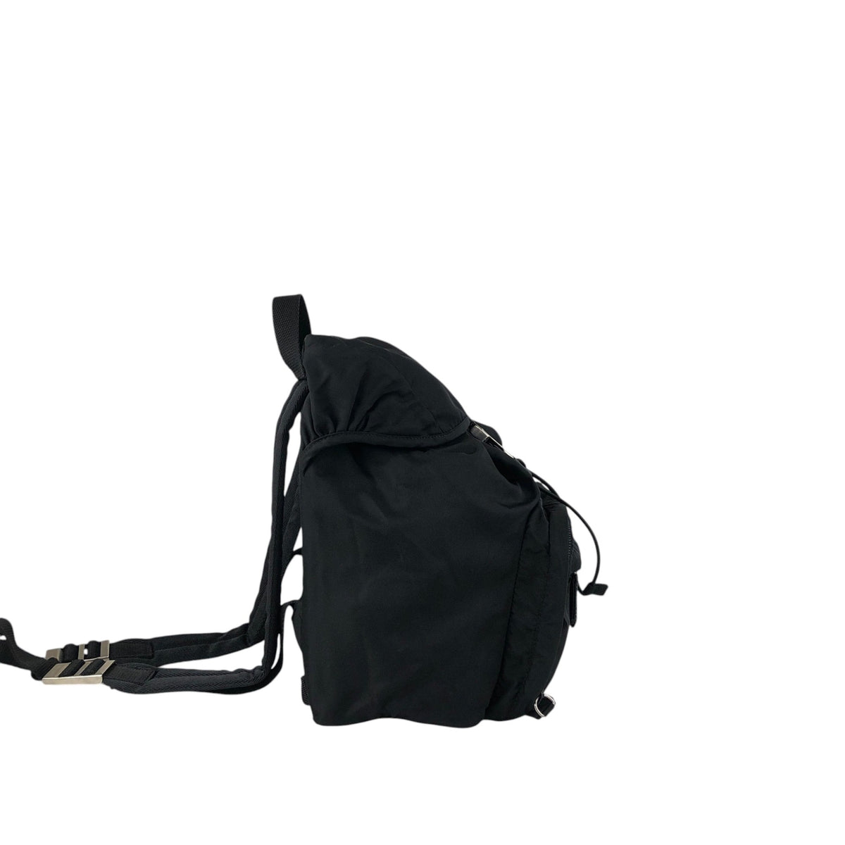 PRADA Tessuto Triangle Logo Front Buckle Backpack Black Vintage 8na4hp