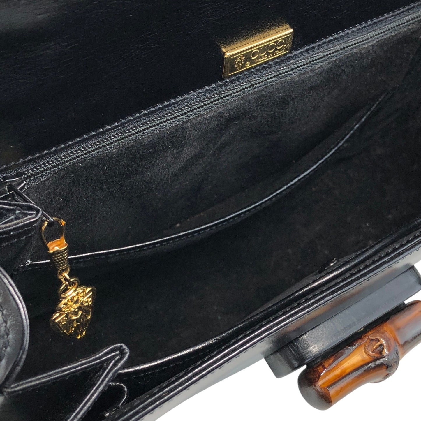 GUCCI Bamboo Turn Lock Handbag Black Vintage 57imw4