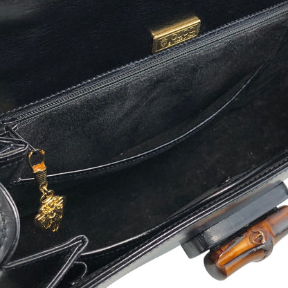 GUCCI Bamboo Turn Lock Handbag Black Vintage 57imw4