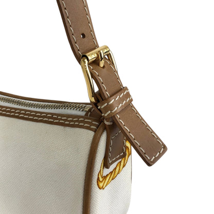 CELINE Blason Canvas Leather Handbag White Vintage vzzbsd