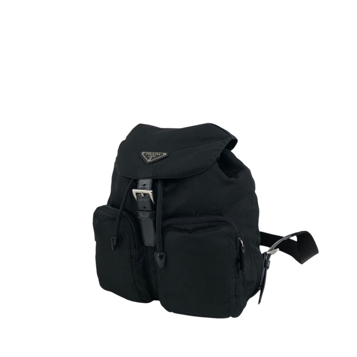 PRADA Tessuto Triangle Logo Double Pocket Backpack Black Vintage hspzjr