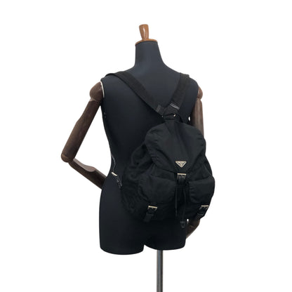 PRADA Tessuto Triangle Logo Front Buckle Double Pocket Backpack Black Vintage mkvbvj