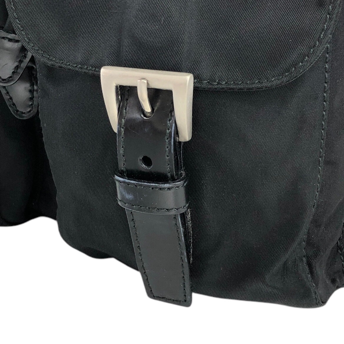 PRADA Triangle Logo Double Pocket Backpack Black Vintage hbs63x