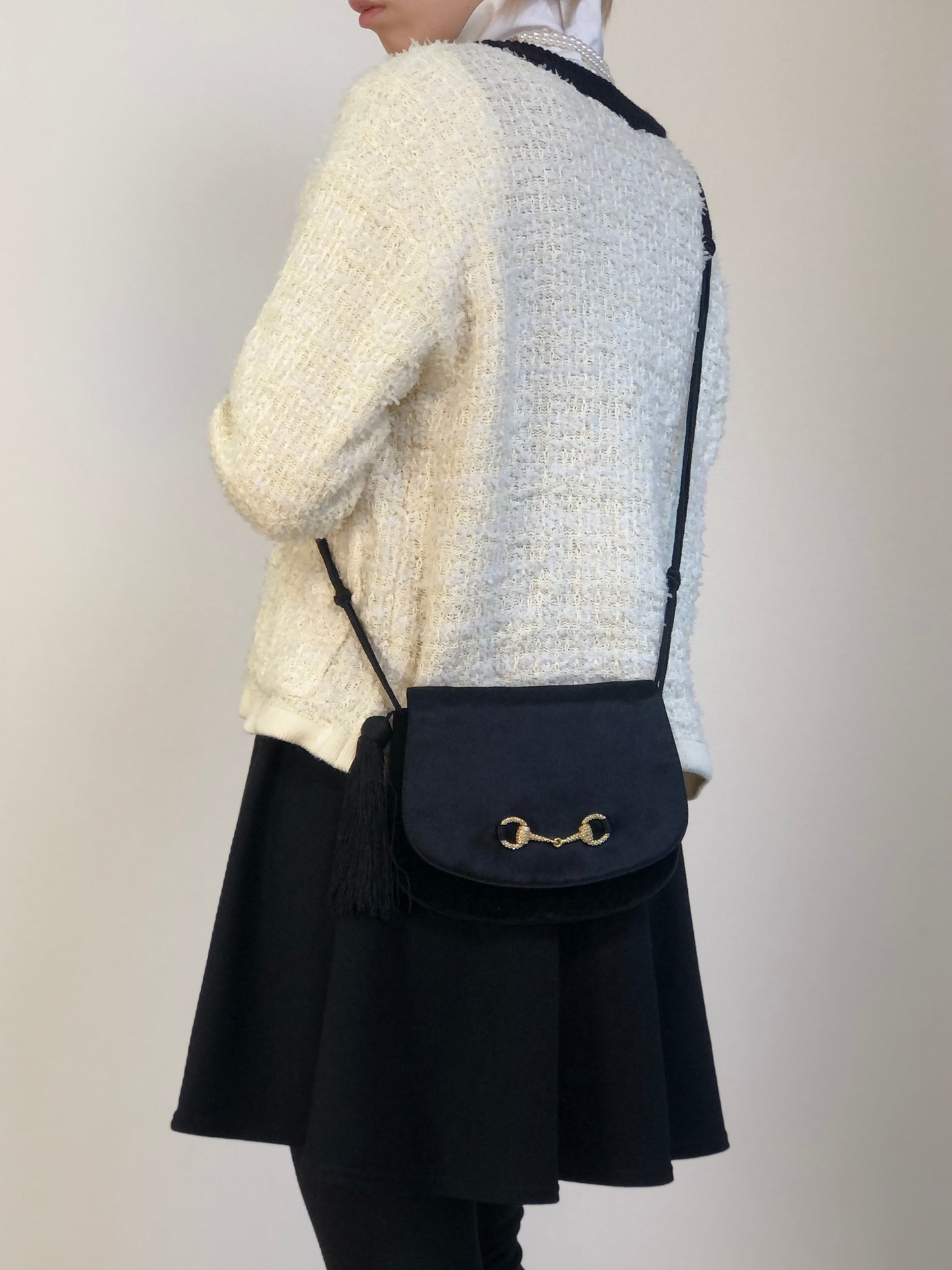 GUCCI Horse Bit Tassel Shoulder bag Black Vintage xvctcj
