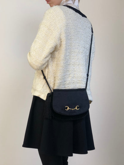 GUCCI Horse Bit Tassel Shoulder bag Black Vintage xvctcj